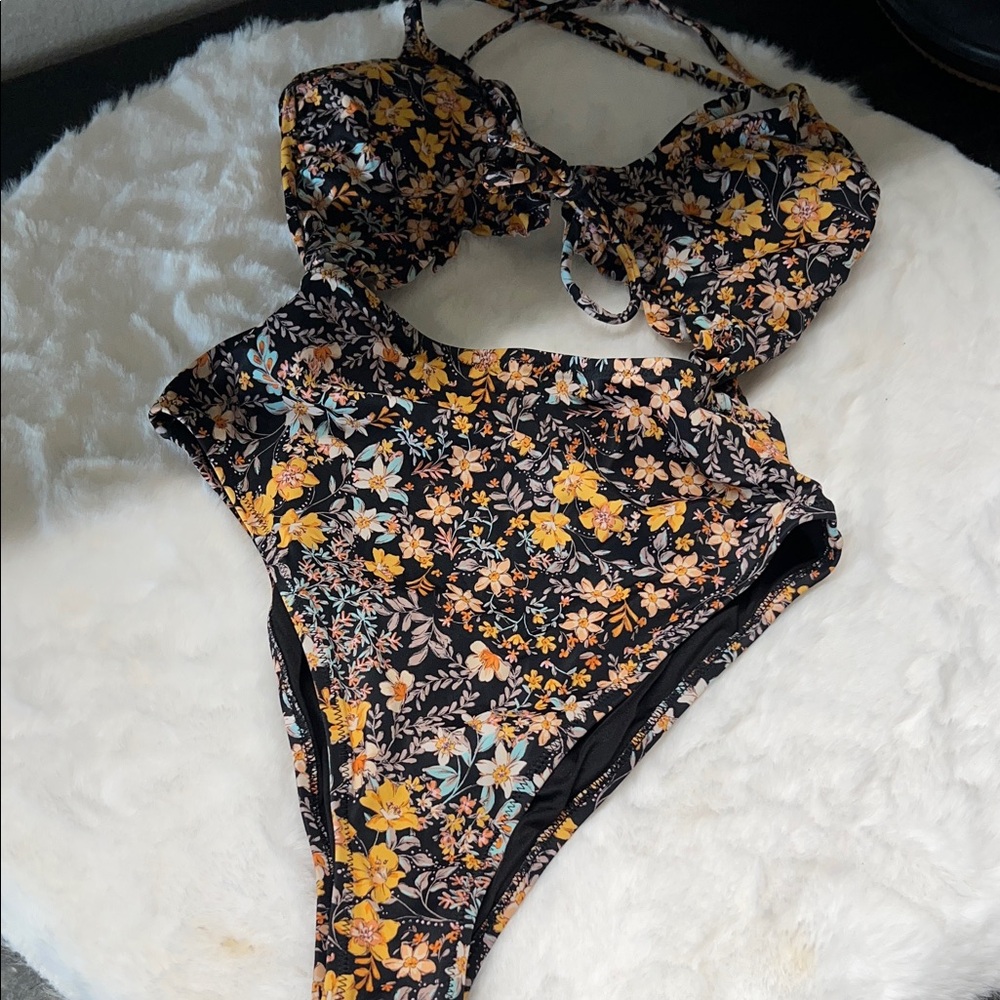 Shade & Shore Black Floral One Piece Swimsuit